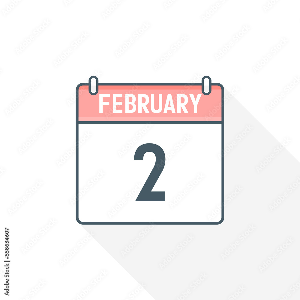 Wall mural 2nd february calendar icon. february 2 calendar date month icon vector illustrator