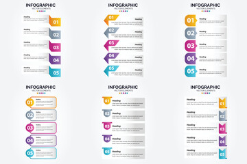 Vector illustration 5 Steps infographics. Flat design set for advertising brochure flyer and magazine. Pack of 2294