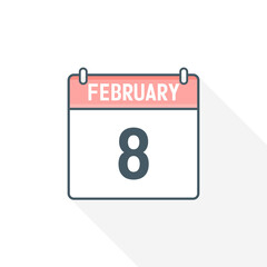 8th February calendar icon. February 8 calendar Date Month icon vector illustrator