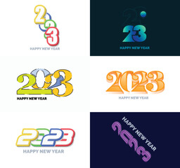 Big Collection of 2023 Happy New Year symbols. Cover of business diary for 2023 with wishes. Vector New Year Illustration