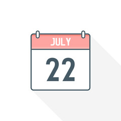 22nd July calendar icon. July 22 calendar Date Month icon vector illustrator