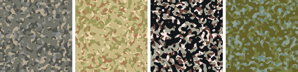4 Camouflage Background Set Pattern Design Vector Illustration Army Backdrop