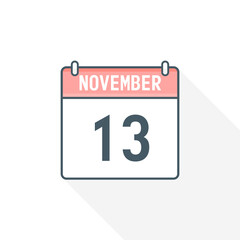 Fototapeta premium 13th November calendar icon. November 13 calendar Date Month icon vector illustrator