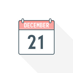 21st December calendar icon. December 21 calendar Date Month icon vector illustrator