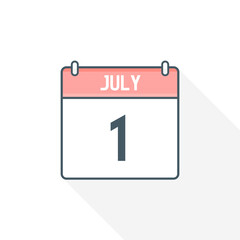 1st July calendar icon. July 1 calendar Date Month icon vector illustrator