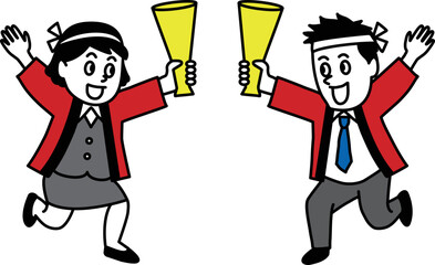 ハッピを着た店員