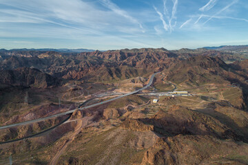 Nevada Overlook place with Mountains and Road in Background. Sightseeing Place, next to Hoover Dam. USA