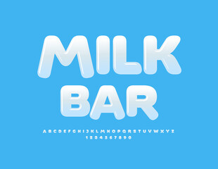 Vector advertising sign Milk Bar. Modern Creative Font. Artistic Alphabet Letters and Numbers set