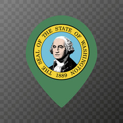 Map pointer with flag Washington state. Vector illustration.