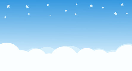 Blue sky with moon, stars and clouds background vector illustration.