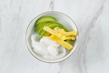 Ice Teler or Es Teler, Indonesian Fruit Cocktail, with Avocado, Young Coconut, Jackfruit