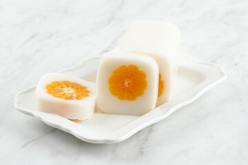 Milk Pudding with Fresh Orange at the Center