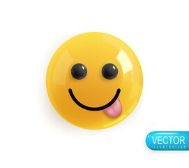 Emoji face. Realistic 3d design. Emoticon yellow glossy color. Icon in plastic cartoon style