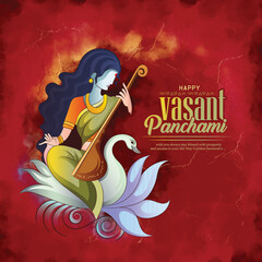vector illustration sketch of Goddess of Wisdom Saraswati for happy Vasant Panchami.
