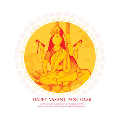 Fototapeta na wymiar vector illustration sketch of Goddess of Wisdom Saraswati for happy Vasant Panchami.