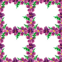 Drawn watercolor violet flowers on a background. Violet flowers watercolor seamless pattern. Spring. Summer. Home textiles. Fabric print. Floral background.
