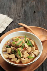 Mapo Doufu or Mapo Tofu, Cubed Bean Curd with Spicy Soy Sauce