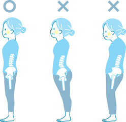 シニア女性の良い姿勢と悪い姿勢の見本_骨盤