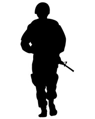 vector silhouette of a soldier in armour with a machine gun
