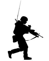 vector silhouette of a soldier in armour with a machine gun
