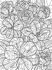 Exotic bouquet of flowers. Antistress for children and adults. Illustration on white background. Zen-tangle style.