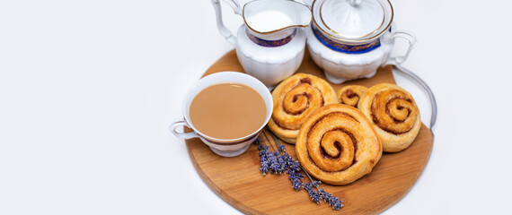 Sweet cinnamon buns, traditional swedish kanelbullar buns