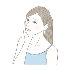 女性イメージイラスト 頬に手を当てた困り顔の女性 美容 健康 メンタルヘルス