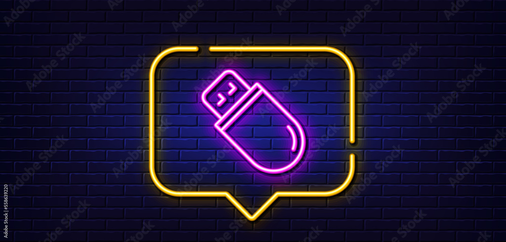 Poster neon light speech bubble. usb stick line icon. computer memory component sign. data storage symbol. 