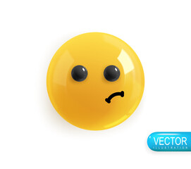 Emoji face. Realistic 3d design. Emoticon yellow glossy color. Icon in plastic cartoon style