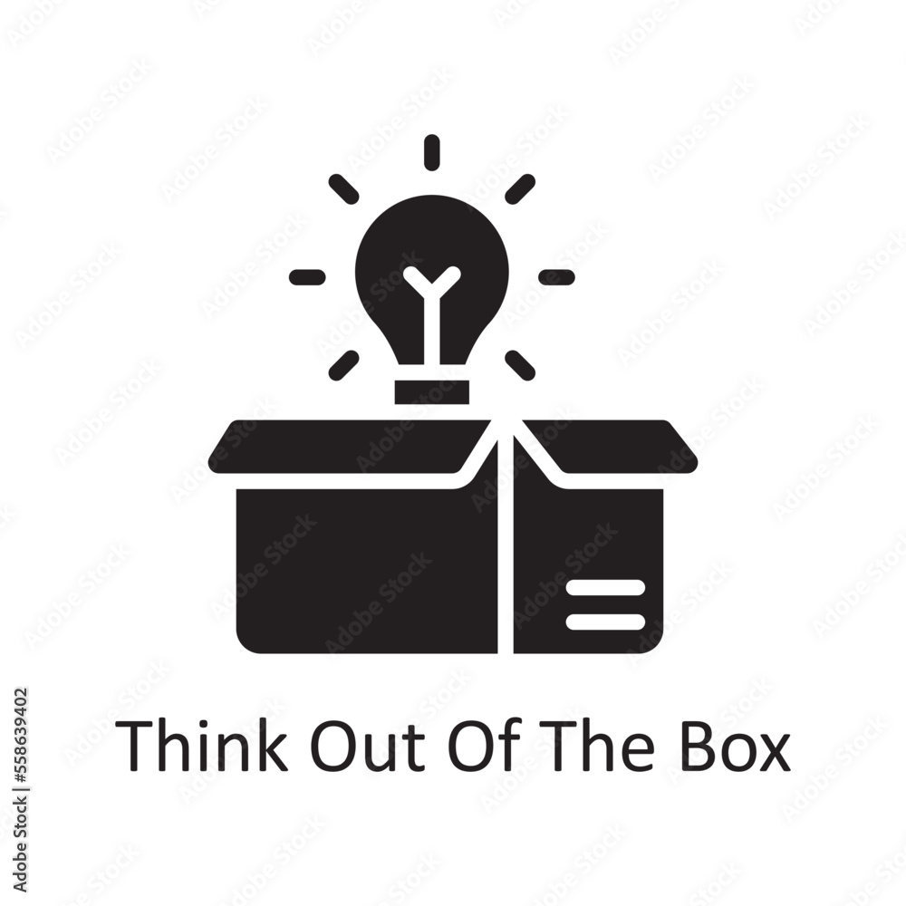 Poster think out of the box vector solid icon design illustration. design and development symbol on white b