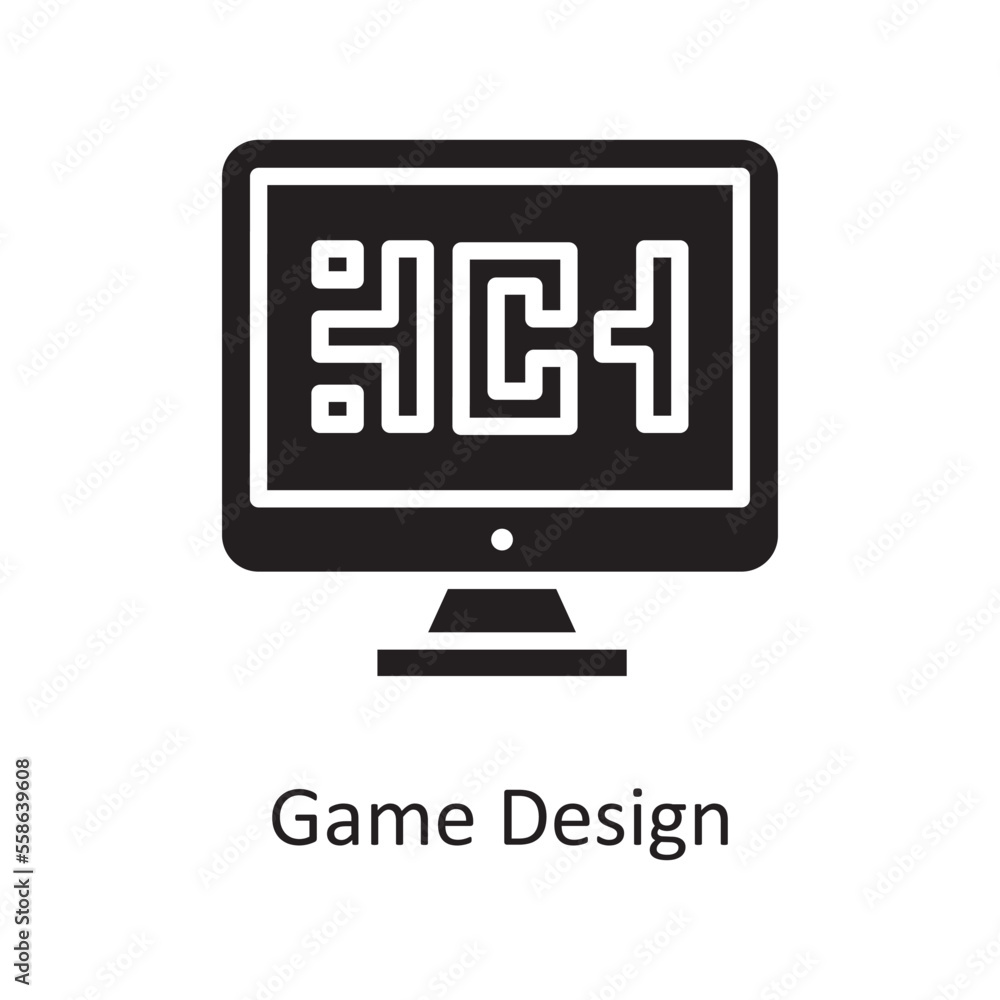 Poster game design vector solid icon design illustration. design and development symbol on white background