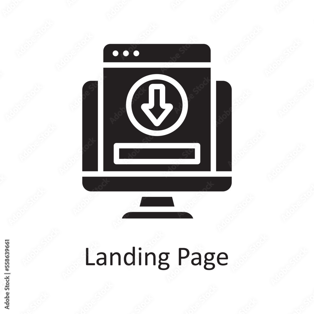 Aufkleber landing page vector solid icon design illustration. design and development symbol on white backgroun