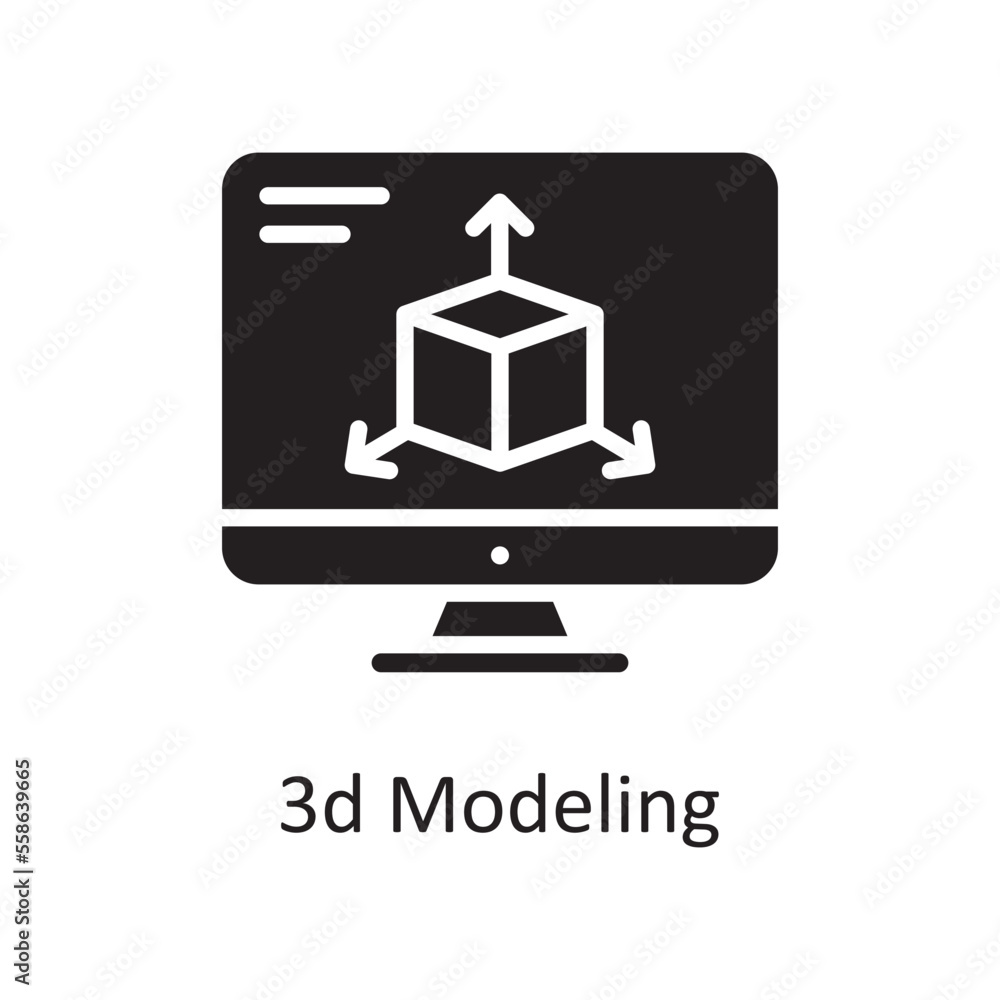 Poster 3d modeling vector solid icon design illustration. design and development symbol on white background