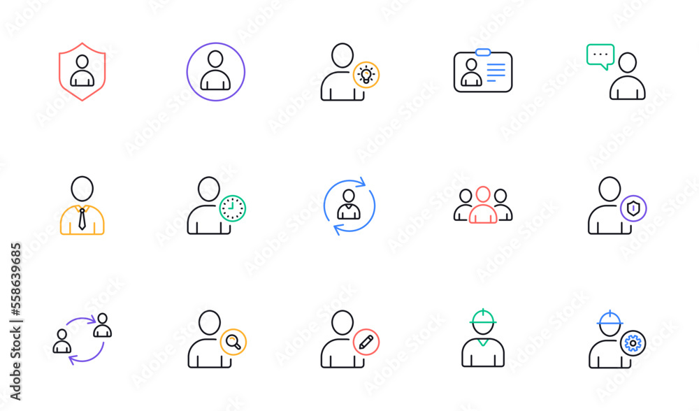 Poster user person line icons. profile, group and support. people linear icon set. bicolor outline web elem