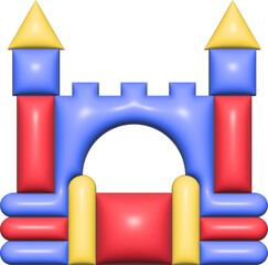 Inflatable bouncy castle and children hills on playground. Childhood activity in the park. Realistic illustration © Chorna_L