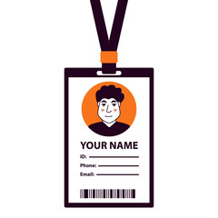 Man plastic ID card.Simple business Id.Template corporate Identification document.Identity company staff.Personal info data. Vector flat illustration.