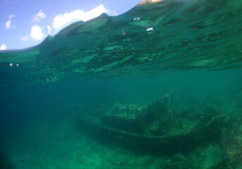 Fototapeta na wymiar a small sunken ship on the island of Curaçao