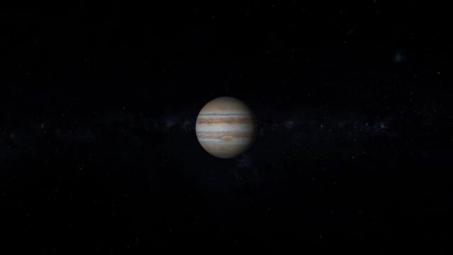 The Jupiter planet and Calisto, Europa, Ganymede,  rotation 360 , in the space.  star looping ,3d animation.