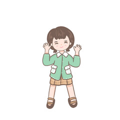 Modern young woman is waving hand.