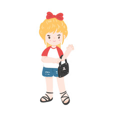 Modern young woman is waving hand.