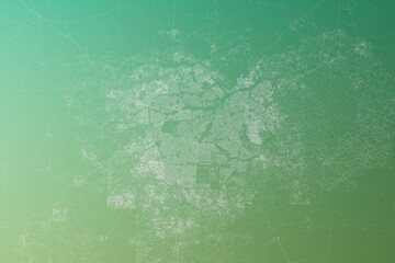 Map of the streets of Ouagadougou (Burkina Faso) made with white lines on yellowish green gradient background. Top view. 3d render, illustration