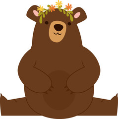 Pretty bear with floral wreath flat icon Zoo animal