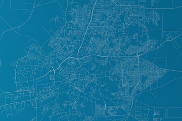 Obraz premium Map of the streets of Multan (Pakistan) made with white lines on blue background. 3d render, illustration