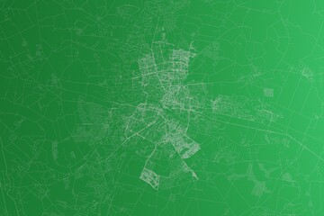 Map of the streets of Grodno (Belarus) made with white lines on green paper. Rough background. 3d render, illustration