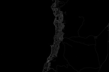 Stylized map of the streets of Antofagasta (Chile) made with white lines on black background. Top view. 3d render, illustration