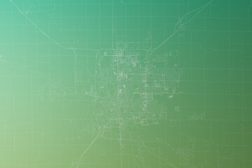 Map of the streets of Bloomington (Illinois, USA) made with white lines on yellowish green gradient background. Top view. 3d render, illustration