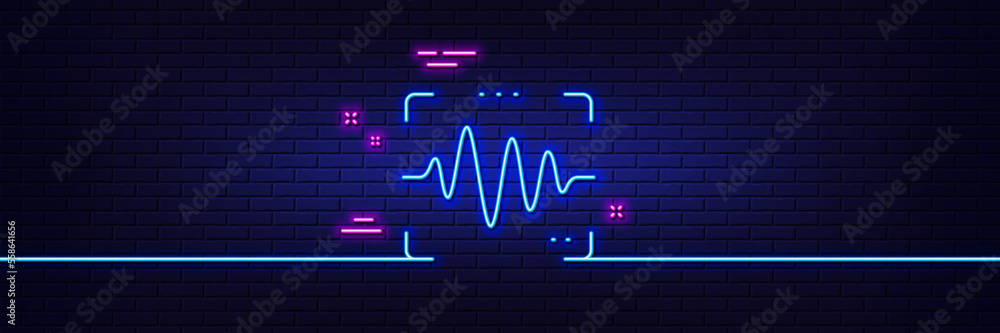 Poster neon light glow effect. voice wave line icon. sound scan sign. audio verification symbol. 3d line ne