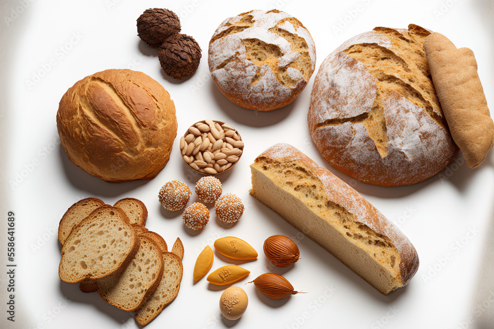 Poster bakery and bread. different types of non sweet bakery and bread, such as whole grain bread and ciaba