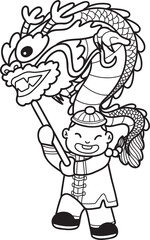 Hand Drawn Chinese boy dancing dragon illustration