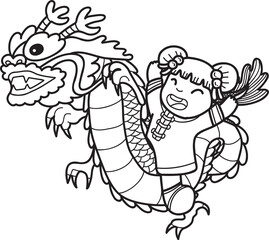Fototapeta na wymiar Hand Drawn chinese dragon and chinese girl illustration